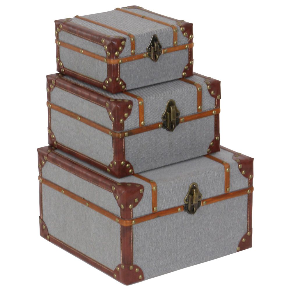 Maple and Jade Traditional Box in Grey and Brown (Set of 3), , large