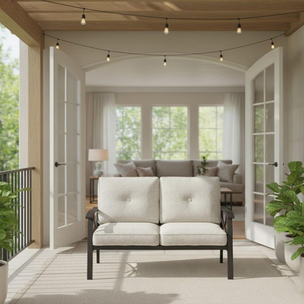 Hearth and Haven Outdoor Loveseat with Light Khaki Metal Frame in Beige, , large