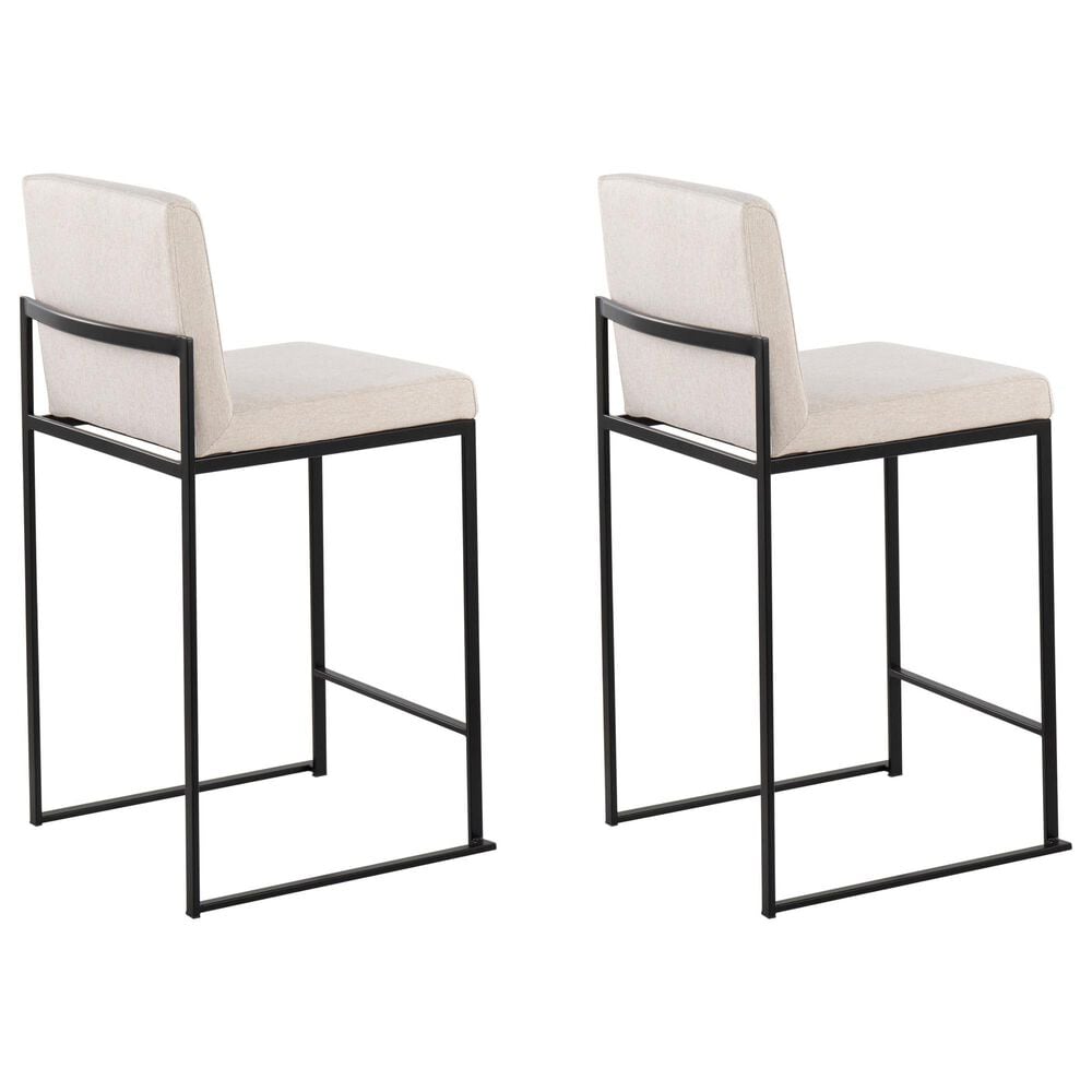 Lumisource Fuji High Back Counter Stool with Beige Fabric Cushion in Black &#40;Set of 2&#41;, , large