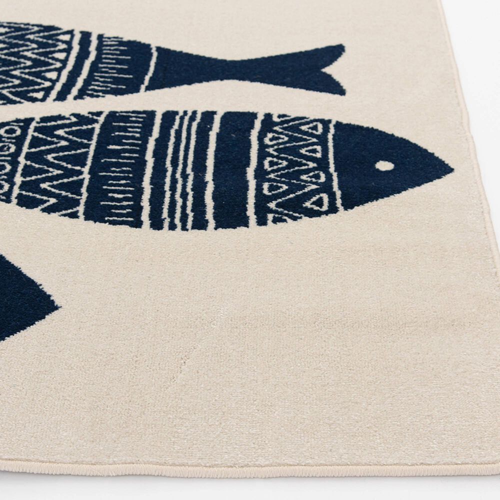 Central Oriental Terrace Tropic Friendly Fish 7&#39;10&quot; x 9&#39;10&quot; Snow and Sapphire Area Rug, , large