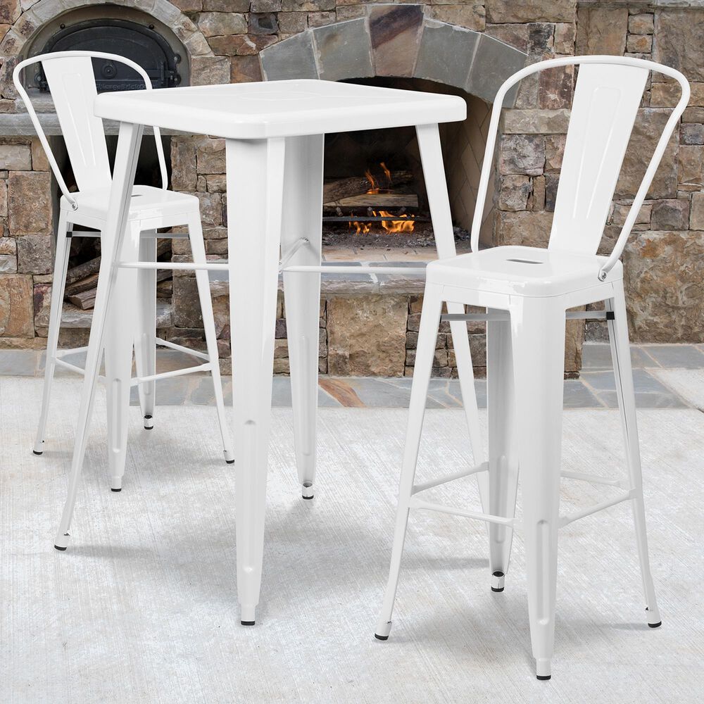 Flash Furniture 3-Piece Metal Bar Table Set in White, , large