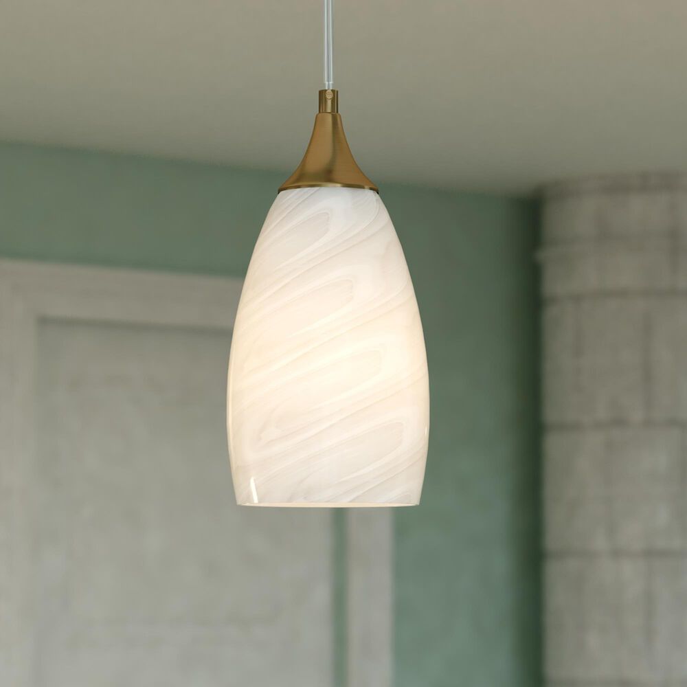 Vaxcel Lighting Milano 1-Light Bell Mini Pendant with Alabaster Glass Shade in Muted Brass, , large