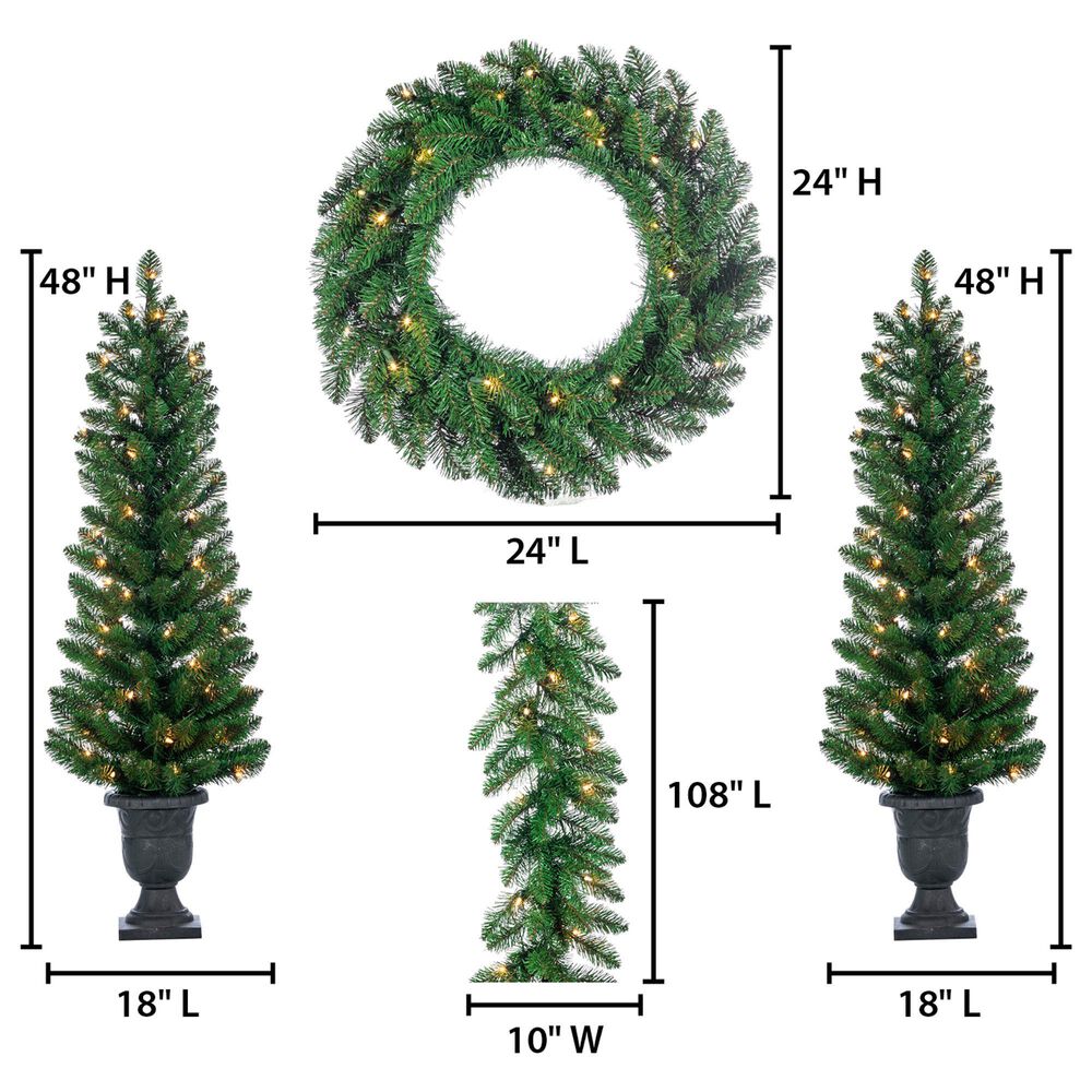 The Gerson Company 4-Piece Vancouver Pine Artificial Christmas Tree Set with Warm White LED Lights in Green, , large