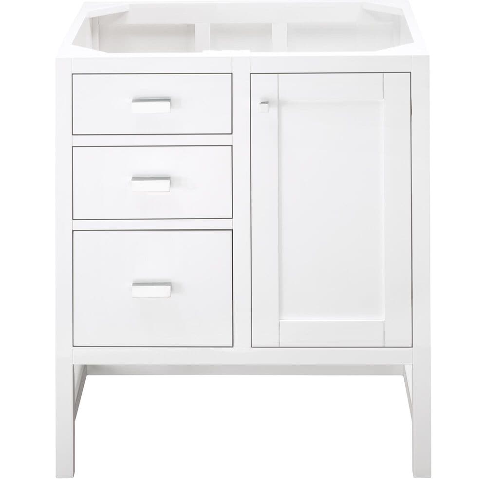 James Martin Vanities Addison 30&quot; Single Bathroom Vanity in Glossy White with Single Hole 3 cm White Zeus Quartz Top and Rectangular Sink, , large