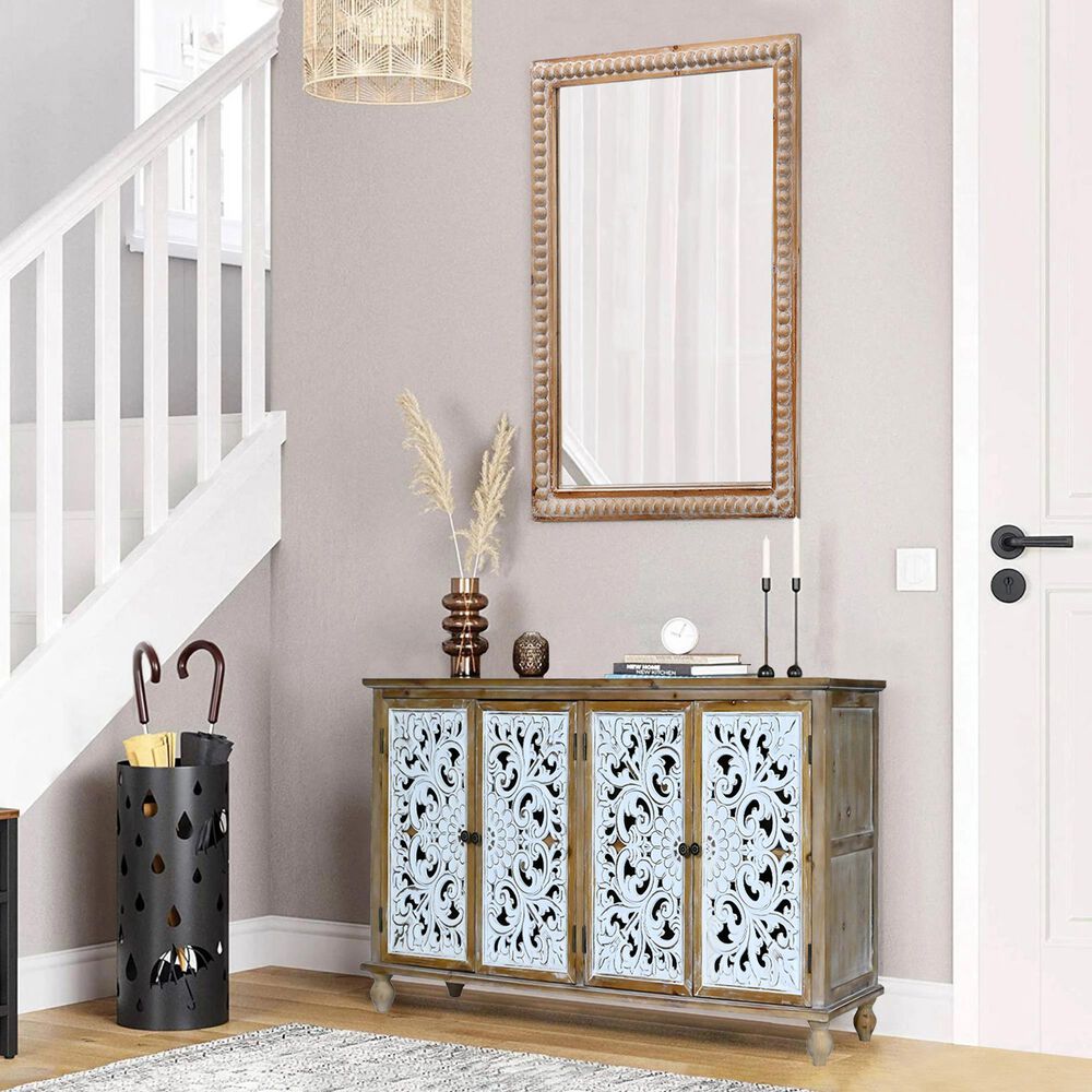 Hearth and Haven Rectangular Wall Mirror with Wood Beading Frame in Antique Natural, , large