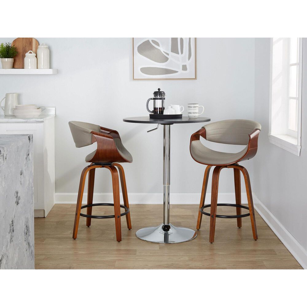 LumiSource Symphony 26" Swivel Counter Stool with Grey Upholstery in Walnut and Black (Set of 2), , large