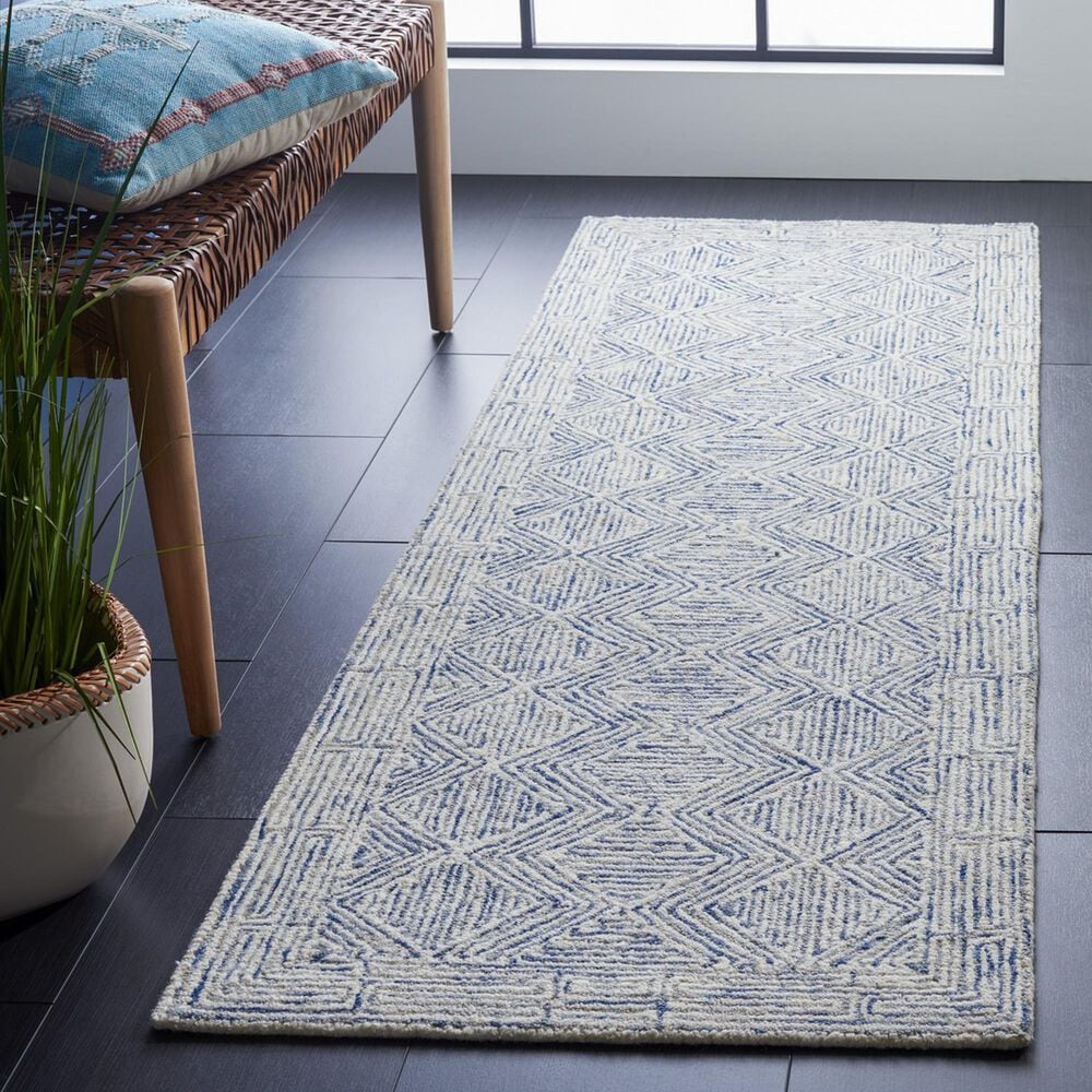 Safavieh Micro-Loop MLP538M 2&#39;3&quot; x 8&#39; Blue and Ivory  Runner, , large