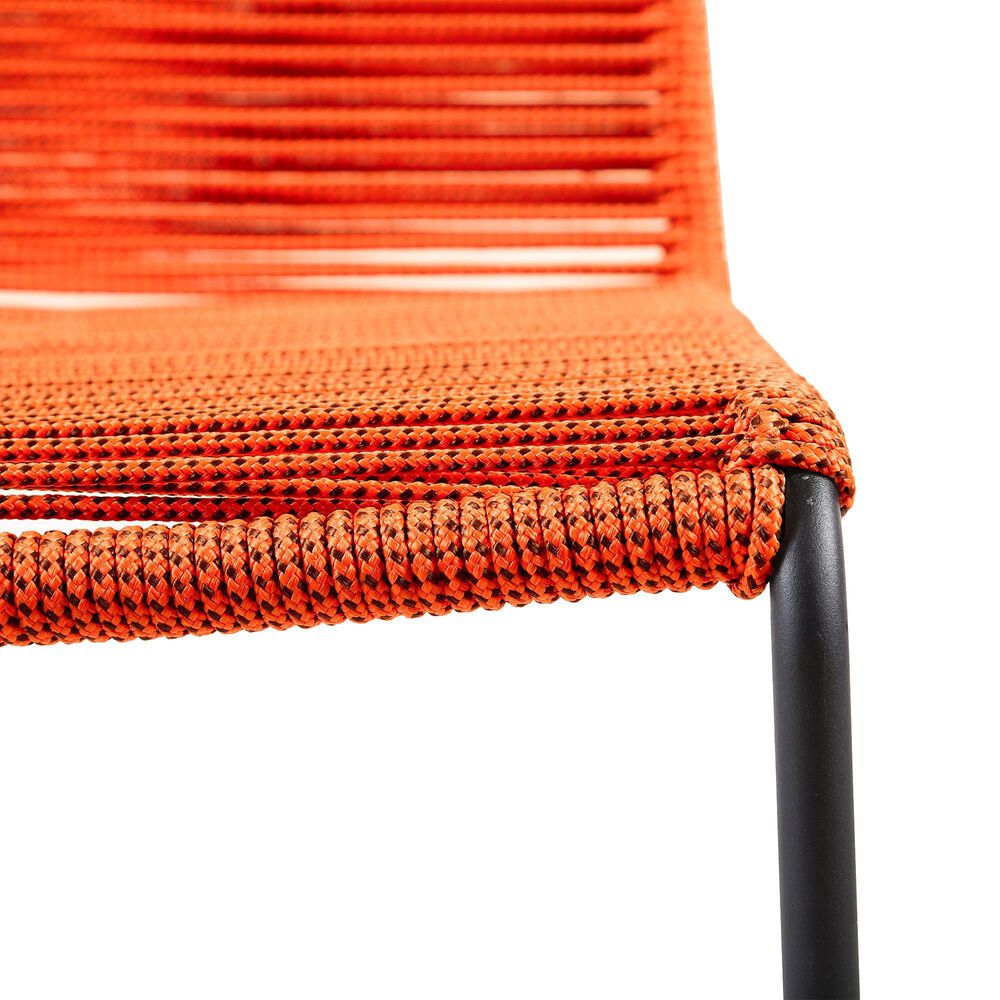 Armen Living Shasta Patio Bar Stool with Tangerine Rope Seat in Black (Set of 2), , large