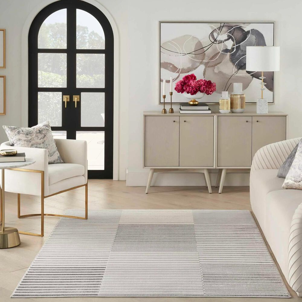 Nourison Brushstrokes 5&#39;3&quot; x 7&#39;3&quot; Silver and Grey Area Rug, , large