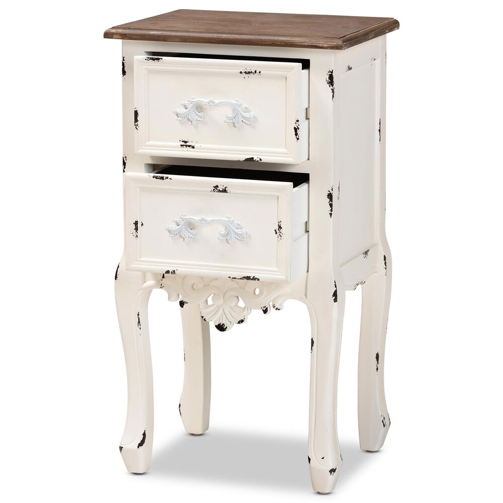 Baxton Studio Levron 2-Drawer End Table in Walnut Brown and Antique White, , large