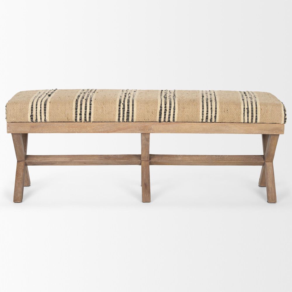 Mercana Solis Accent Bench with Beige and Black Stripe Cushion Seat in Brown, , large