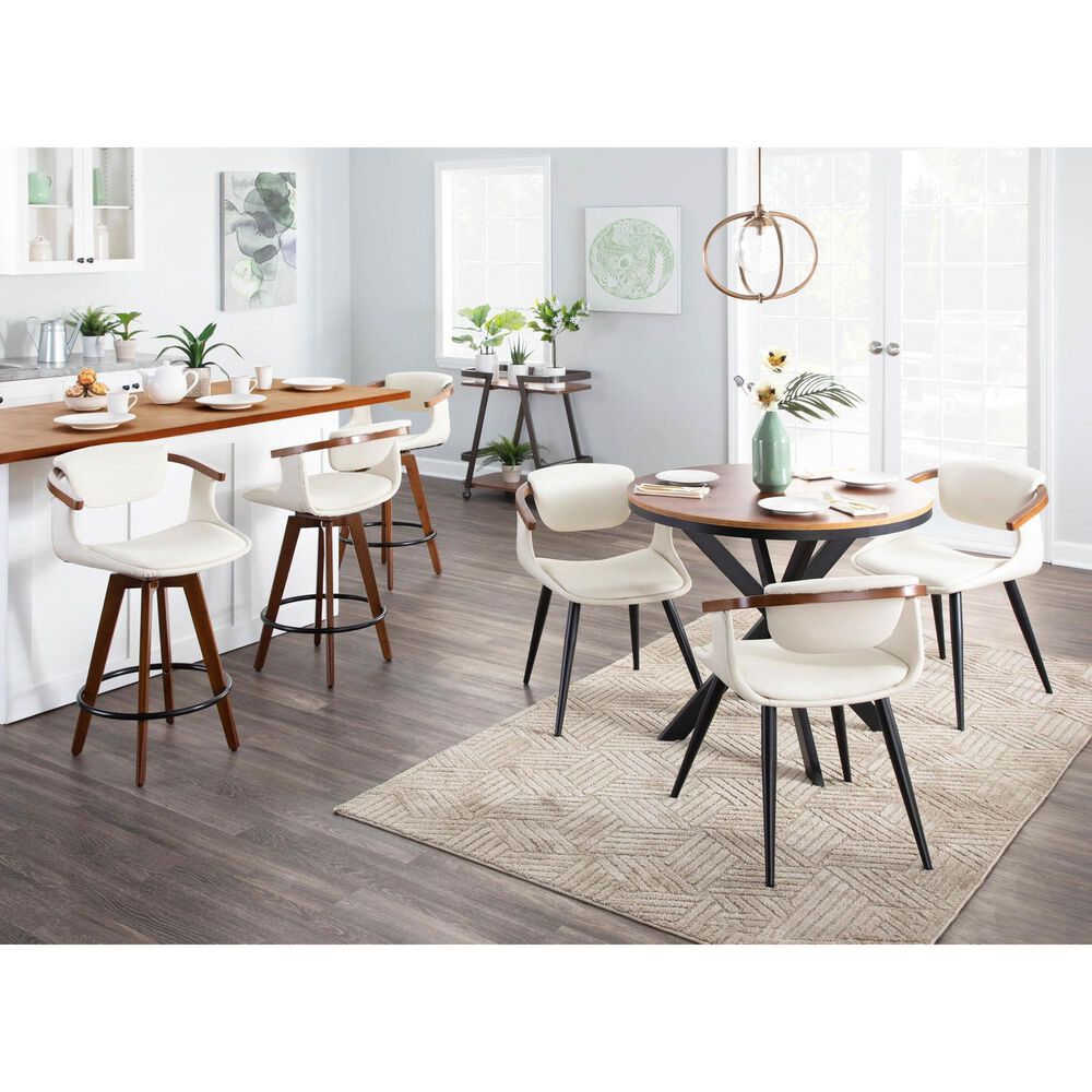 Lumisource Oracle Swivel Counter Stool with Cream Cushion in Walnut and Black, , large