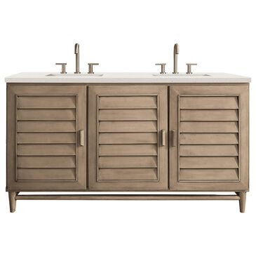James Martin Vanities Portland 60" Double Bathroom Vanity in Whitewashed Walnut with 3 cm Lime Delight Quartz Top and Rectangular Sinks, , large