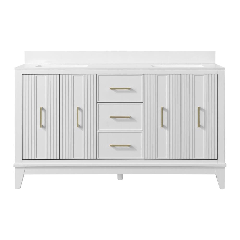 37B Fenwick 60" Double Bathroom Vanity in Bright White with Glossy White Composite Stone Top and Backsplash, , large