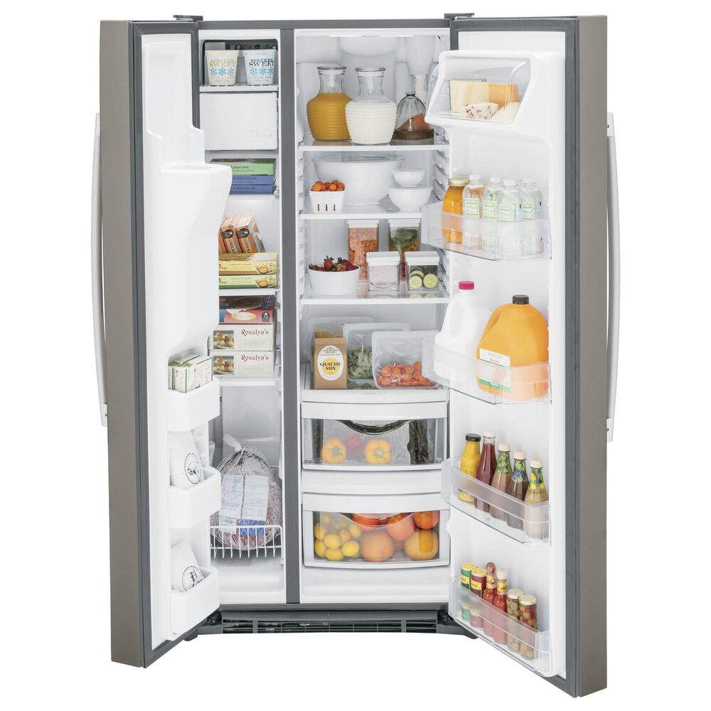 GE Appliances 23 Cu. Ft. Side by Side Refrigerator with External Dispenser in Fingerprint Resistant Slate, , large