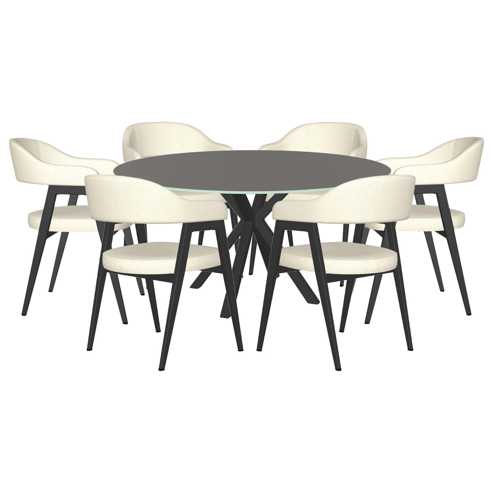 Amisco Carmen 60 Round Dining Table and 6 Upholstered Dining Chairs
