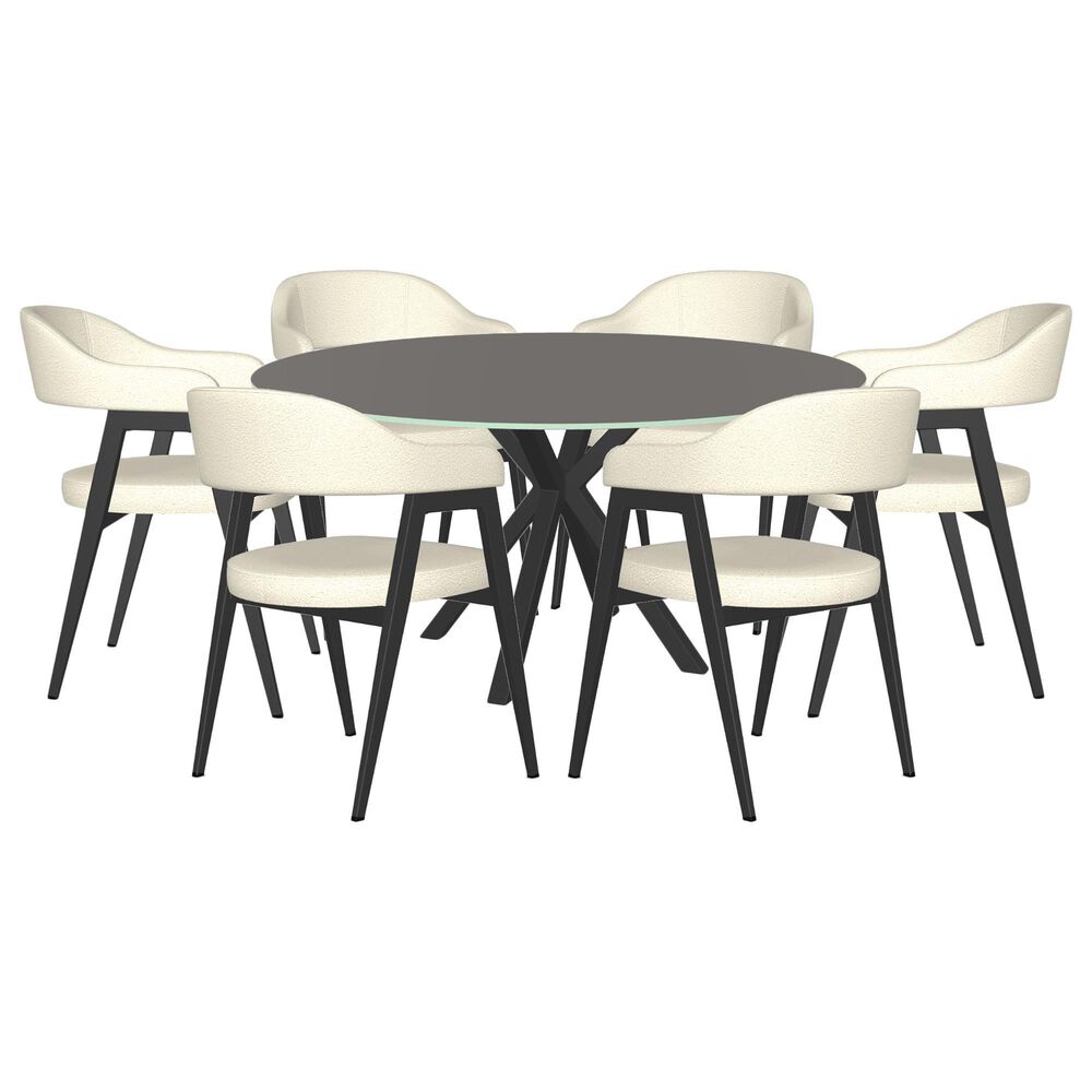 Amisco Carmen 60" Round Dining Table and 6 Upholstered Dining Chairs, , large