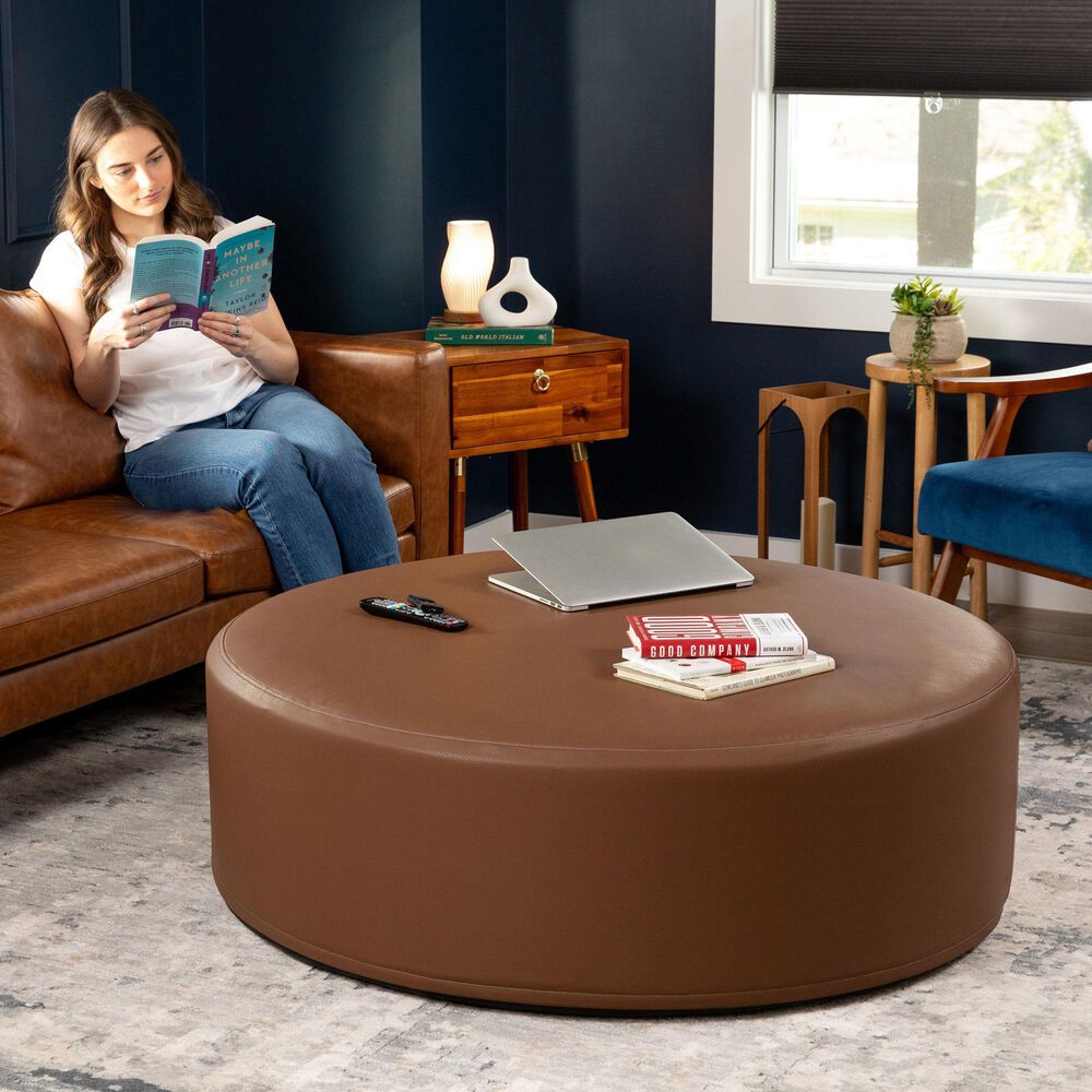 Jaxx Candler Round Ottoman in Walnut, , large