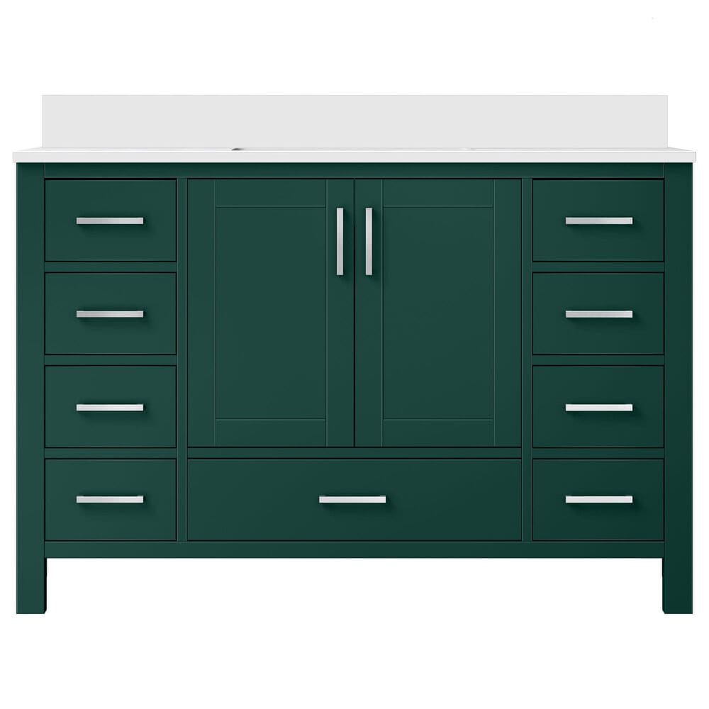 Lexora Home Jacques 48&quot; Single Bathroom Vanity in Green with 2 cm White Cultured Marble Top and Rectangular Sink, , large