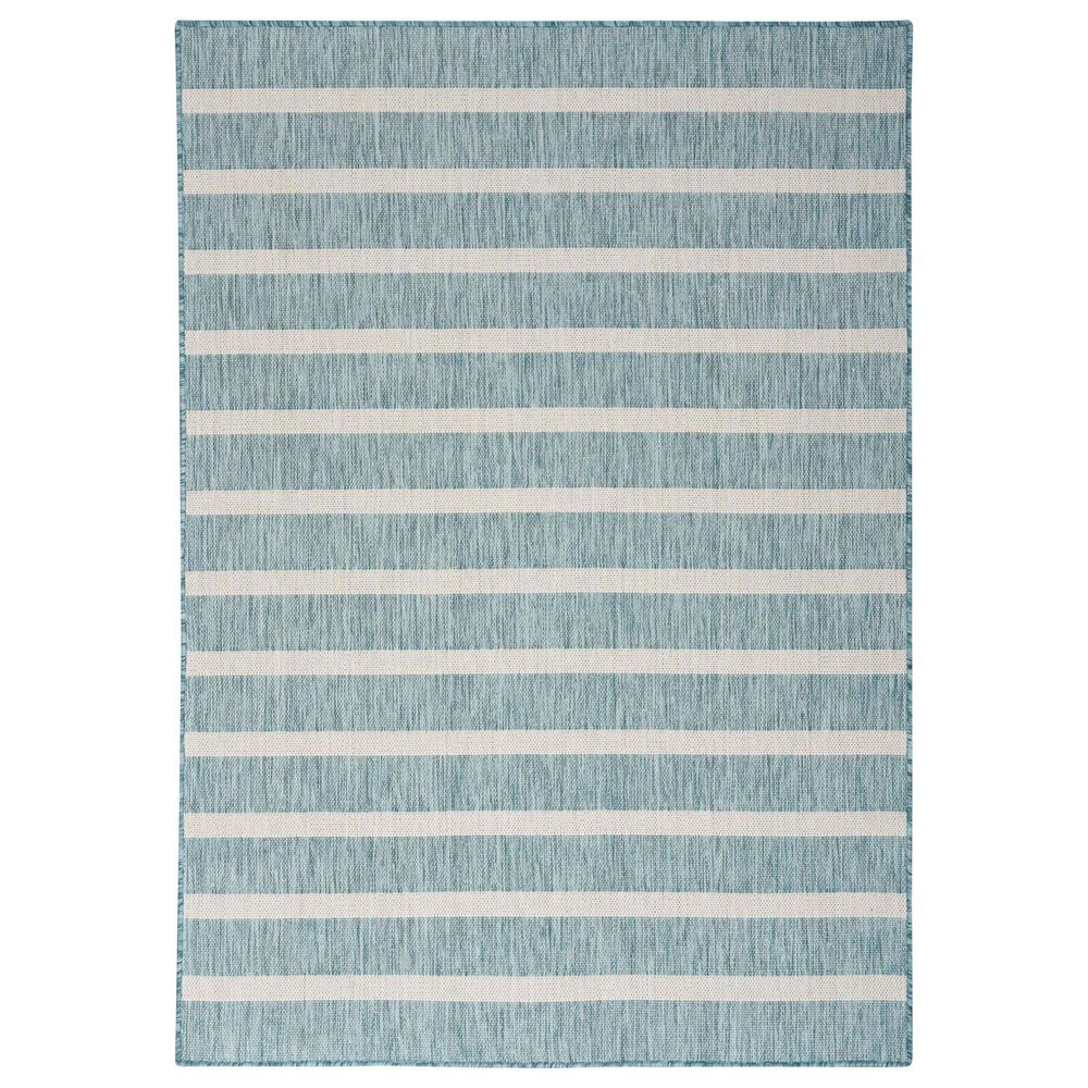 Nourison Positano POS03 Aqua and Ivory 9" x 12" Indoor/Outdoor Area Rug, , large