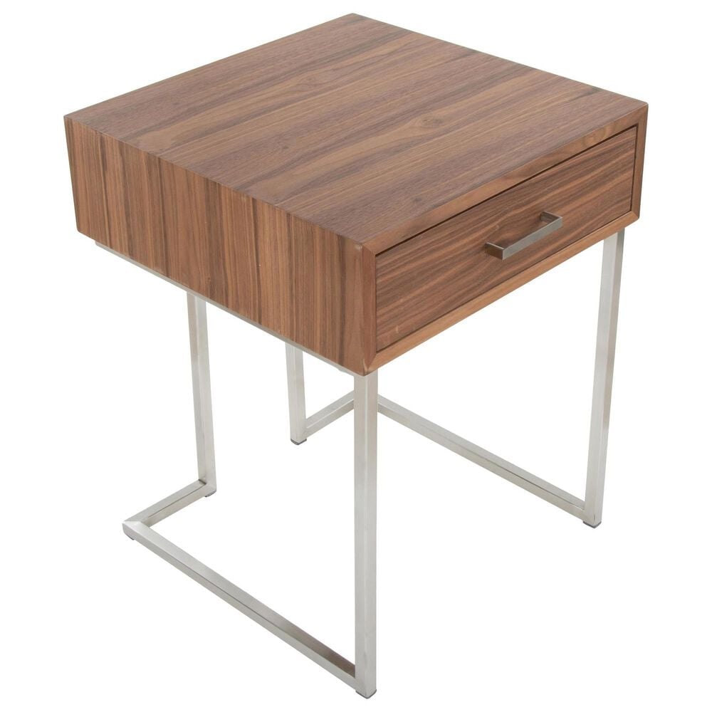LumiSource Roman End Table in Walnut and Stainless Steel, , large