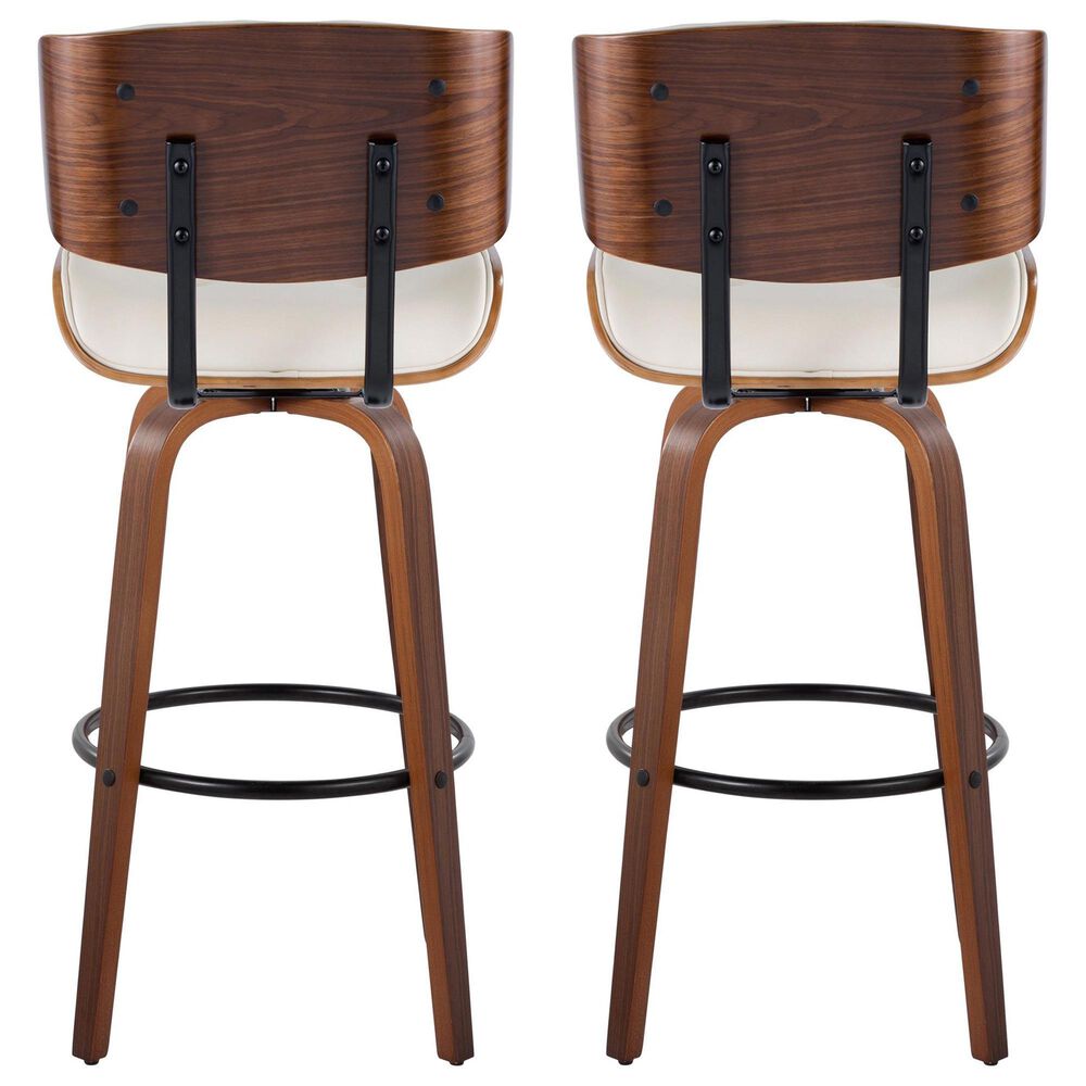LumiSource Lombardi 30" Swivel Barstool with Cream Faux Leather Upholstery in Walnut and Black (Set of 2), , large