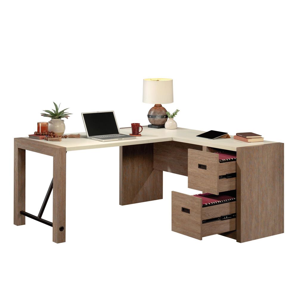 Sauder LShaped Desk in Brushed Oak NFM