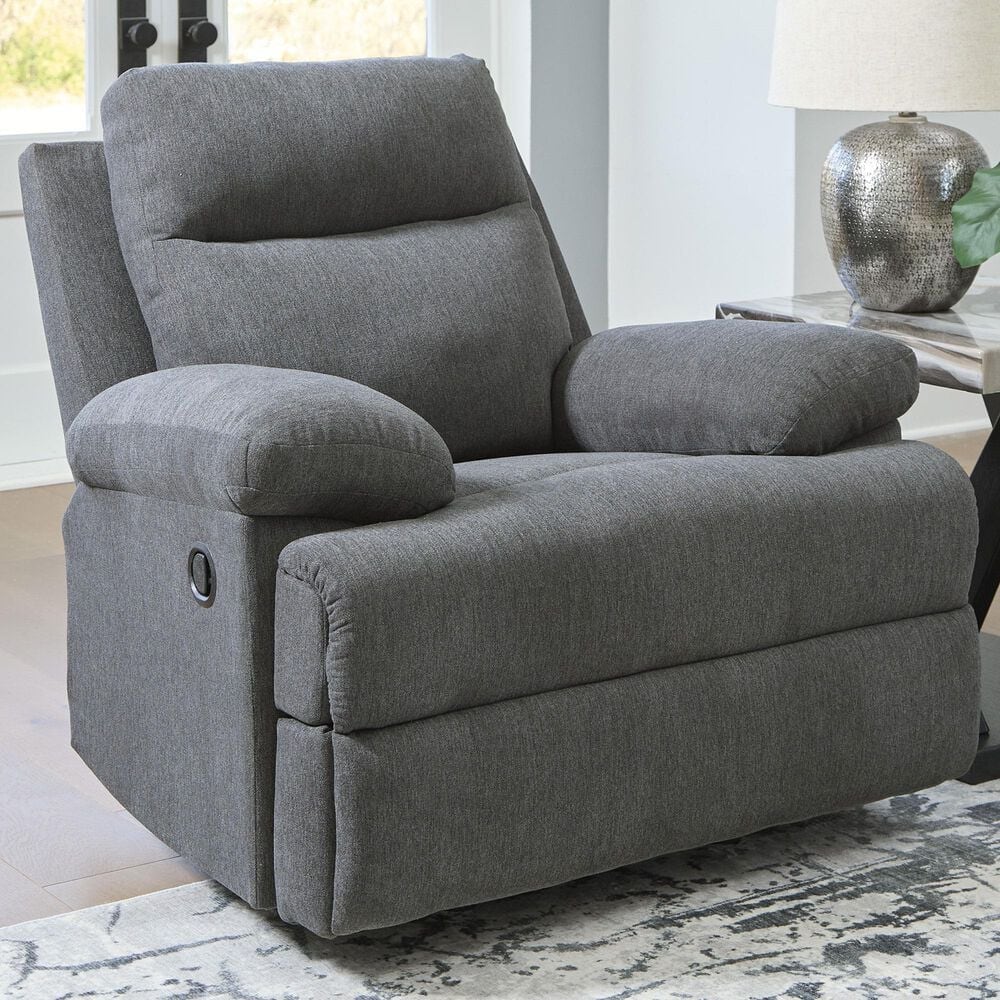 Ashley Side-Swipe Manual Rocker Recliner in Charcoal, , large