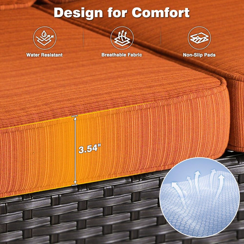 HOMLUX 6-Piece Patio Furniture Set with Swivel Rocking Chairs, High Back Outdoor Wicker Sofa Couch, Brown Rattan in Orange Red, , large