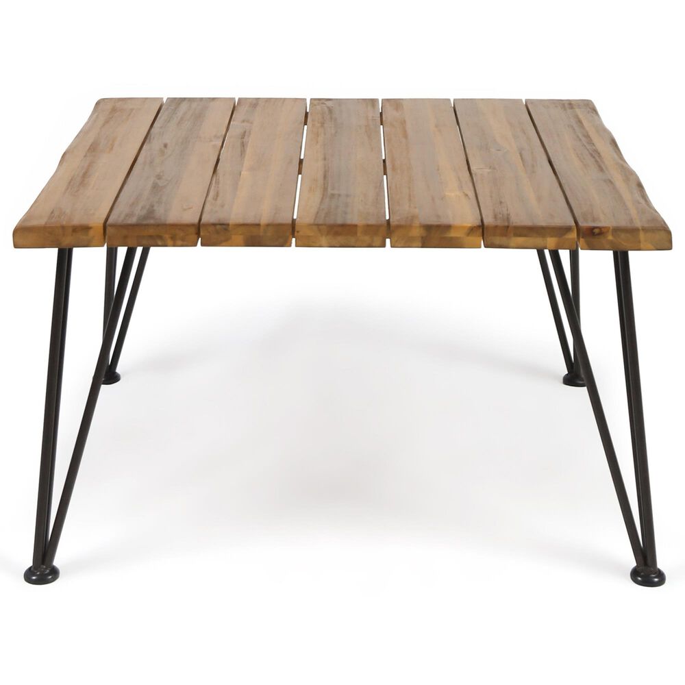 Hearth and Haven Zion Outdoor Square Coffee Table with Metal Hairpin Legs in Teak, , large