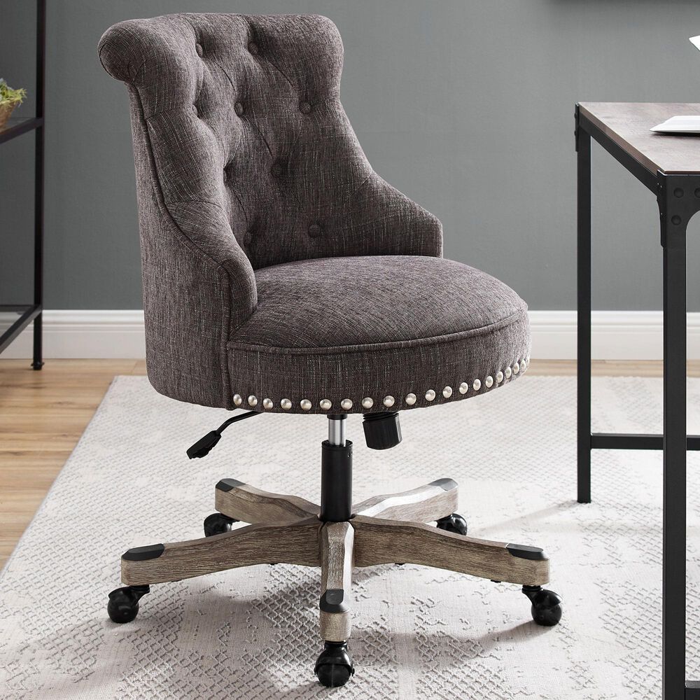 Linon Home Decor Sinclair Office Chair with Charcoal Gray Cushion in Gray Wash, , large