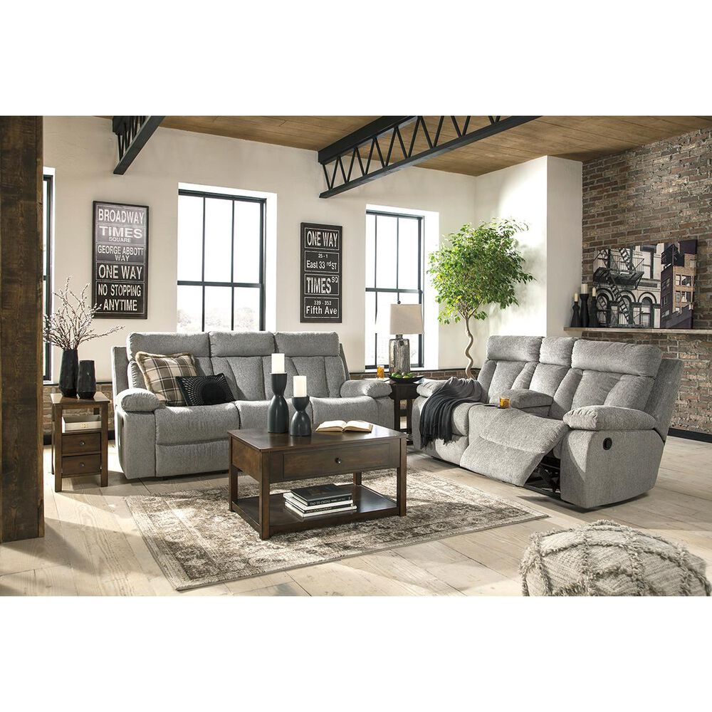 Ashley Mitchiner Manual Double Recliner Loveseat with Console in Fog, , large