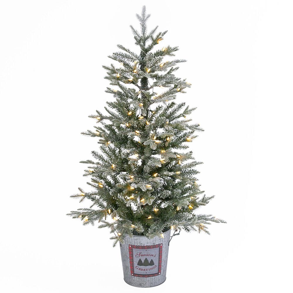 The Gerson Company 4" Electric Lightly Flocked Half Holiday Tree in Green, , large