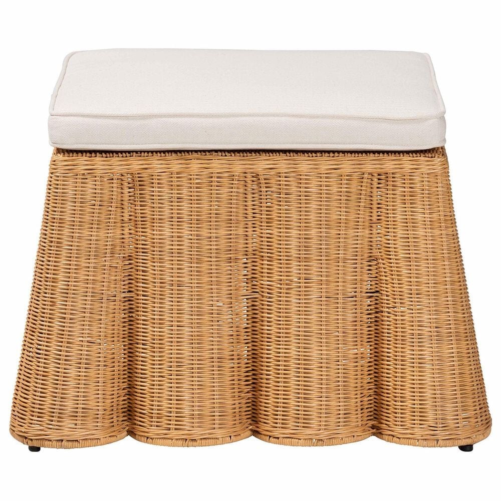 Baxton Studio Palm 27" Square Ottoman with Light Honey Rattan in White, , large