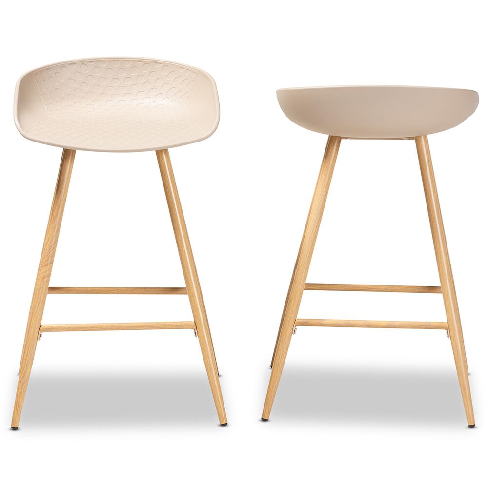 Baxton Studio Mairi Counter Stool in Beige/Natural &#40;Set of 2&#41;, , large