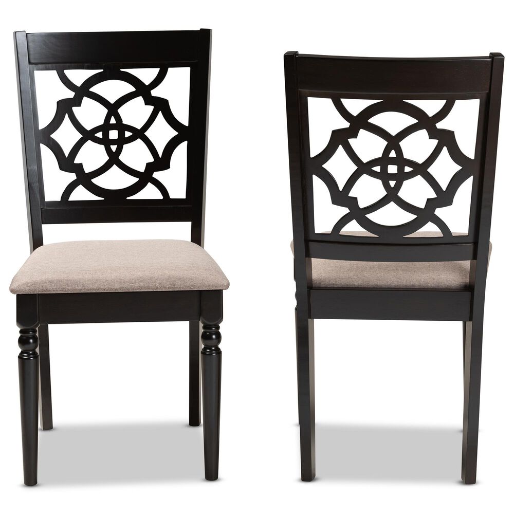 Baxton Studio Renaud Side Chair with Sand Cushion in Espresso Brown (Set of 2), , large
