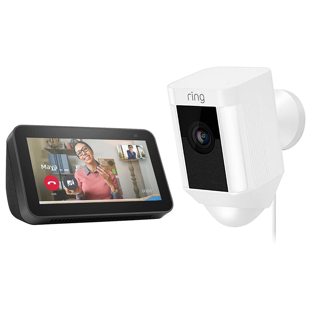 Ring Spotlight Cam Wired in White + Amazon Echo Show 5 Smart Display with Alexa in Charcoal, , large