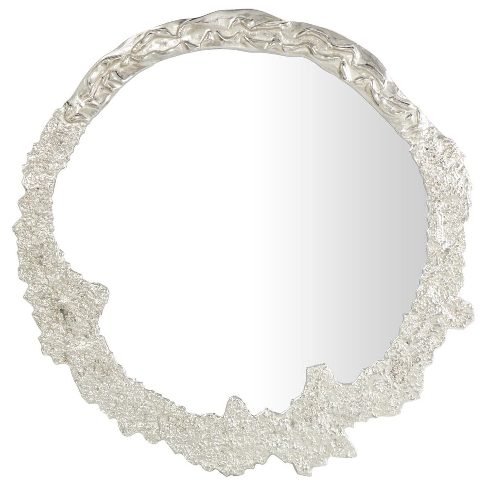 Maple and Jade 35" Round Metal Abstract Wall Mirror in Silver, , large