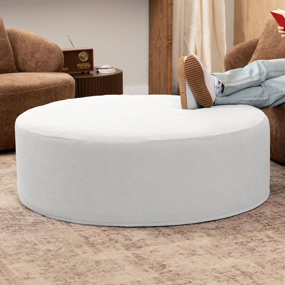 Jaxx Candler Round Ottoman in White, , large