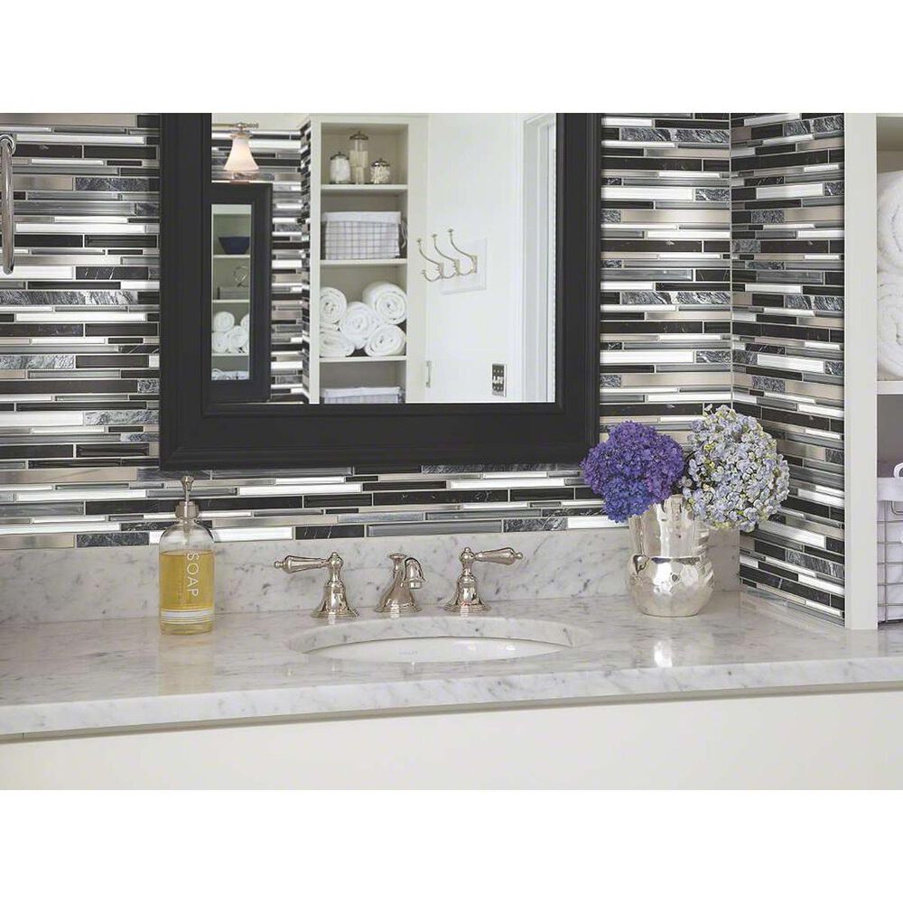Shaw Mixed Up Stainless Midnight 12" x 12" Mosaic Sheet, , large