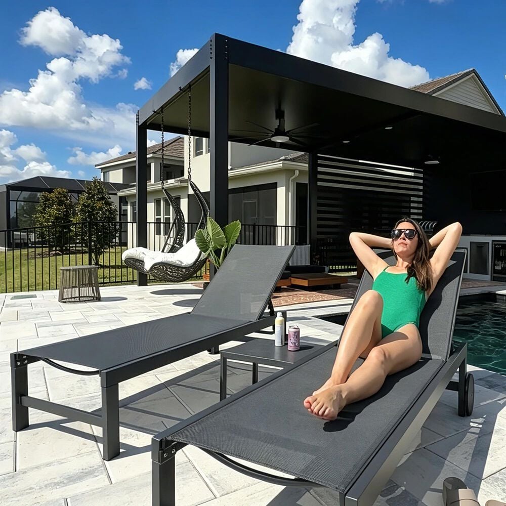 HOMLUX 3-Piece Patio Chaise Lounge Set with Straight-Leg in Grey, , large