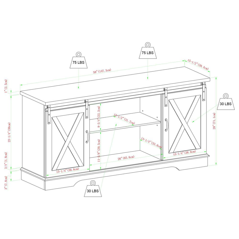 Walker Edison 58&quot; TV Stand in Stone Grey, , large