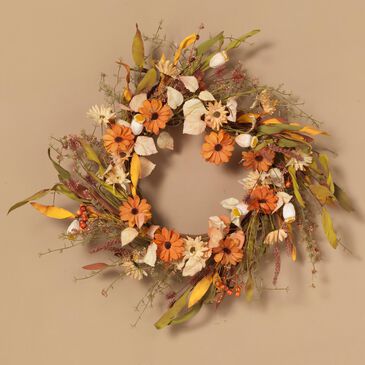 The Gerson Company 22" Harvest Wreath with Fall Flowers & Berries in Orange, , large