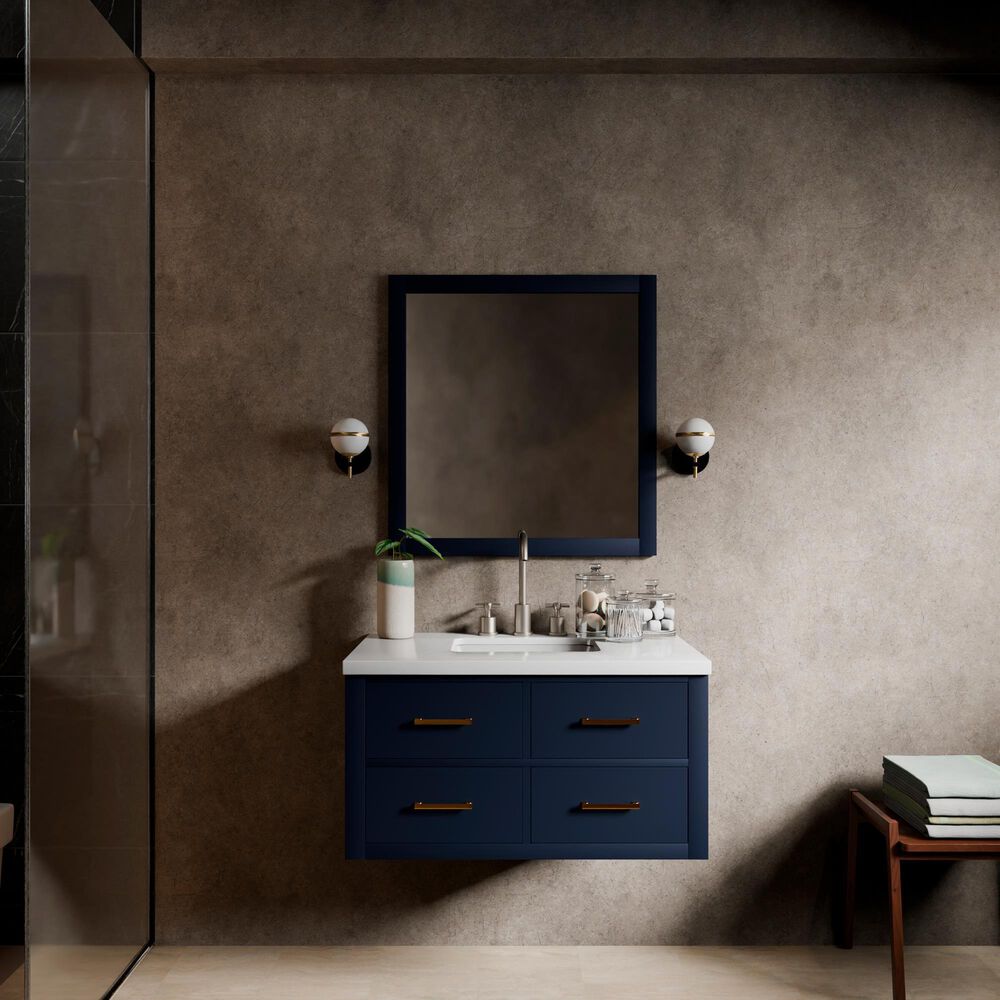 Lexora Home Castor 36" Single Bathroom Vanity in Blue with 2 cm White Quartz Top and Rectangular Sink, , large