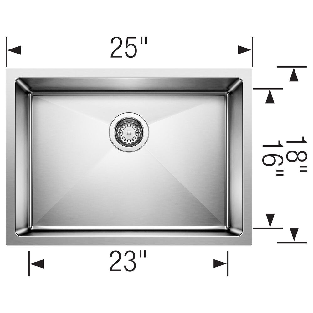 Blanco Quatrus 25&quot; R15 Single Bowl Undermount Kitchen Sink in Refined Brushed, , large