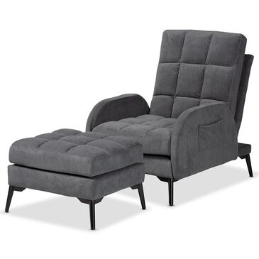 Baxton Studio Belden 2-Piece Lounge Chair and Ottoman Set in Grey, , large