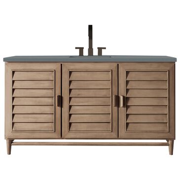 James Martin Portland 60" Single Bathroom Vanity in Whitewashed Walnut with 3 cm Cala Blue Quartz Top and Rectangular Sink, , large
