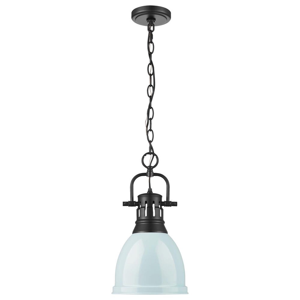 Golden Lighting Duncan 1-Light Small Pendant with Chain and Seafoam Shade in Matte Black, , large