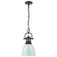 Golden Lighting Duncan 1-Light Small Pendant with Chain and Seafoam Shade in Matte Black, , large