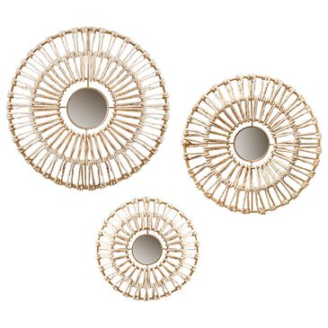 Hearth and Haven 20.5" x 20.5" Round Metal Frame and Mirror Wall Decor in Natural (Set of 3), , large